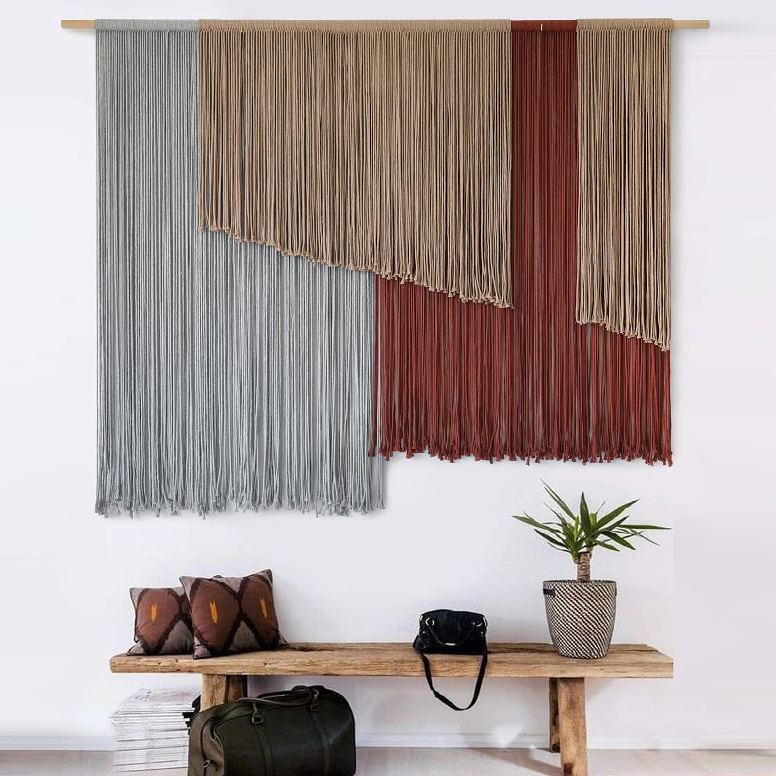 Macrame Wall Hanging Large 57" Wx43" L Fiber Wall Art Modern Yarn Boho Wall Decor For Headboard Living Room Gallery Wall Couch Bedroom Decor