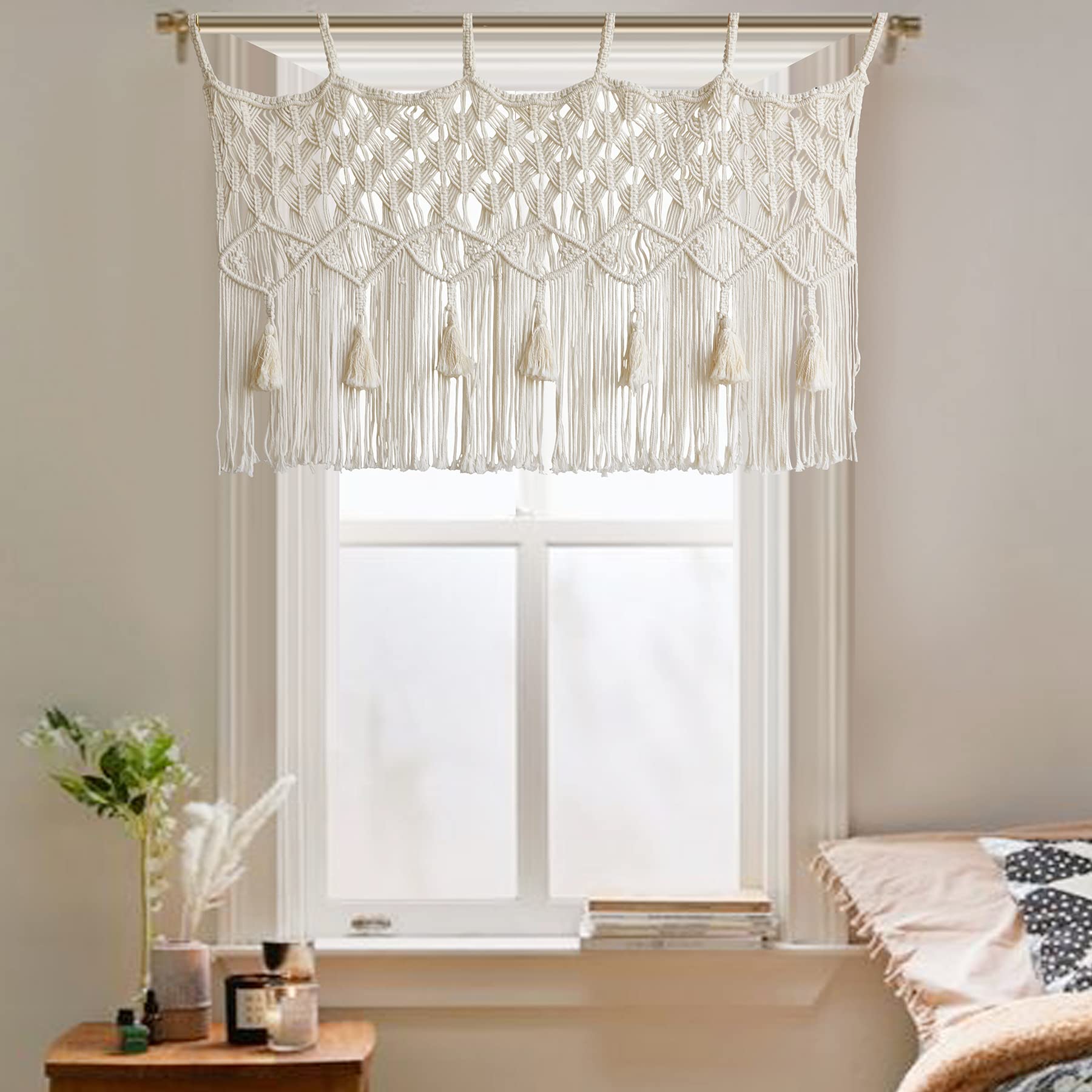 Macrame Valance Macrame Curtain for Window Doorway Macrame Wall Decor Handmade Craftsmanship Boho Home Decor 43" Wx 30" L