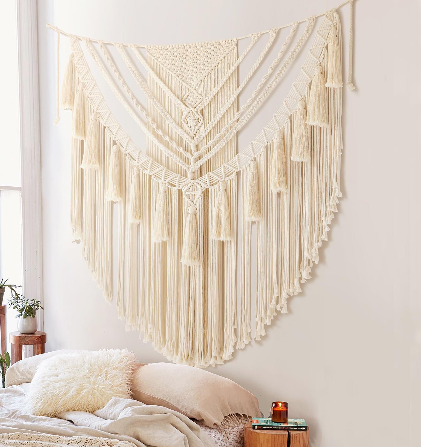 Large Macrame Wall Hanging 47" Wx 55" L Boho Wall Decor Wedding Bedroom Living Room Handmade Yarn Wall Art Craftsmanship Home Decor