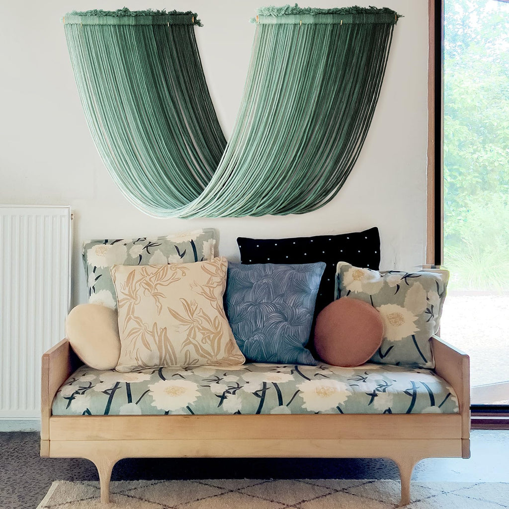Macrame Wall Hanging Green Boho Wall Decor Textile Tassel Cord Home Decor