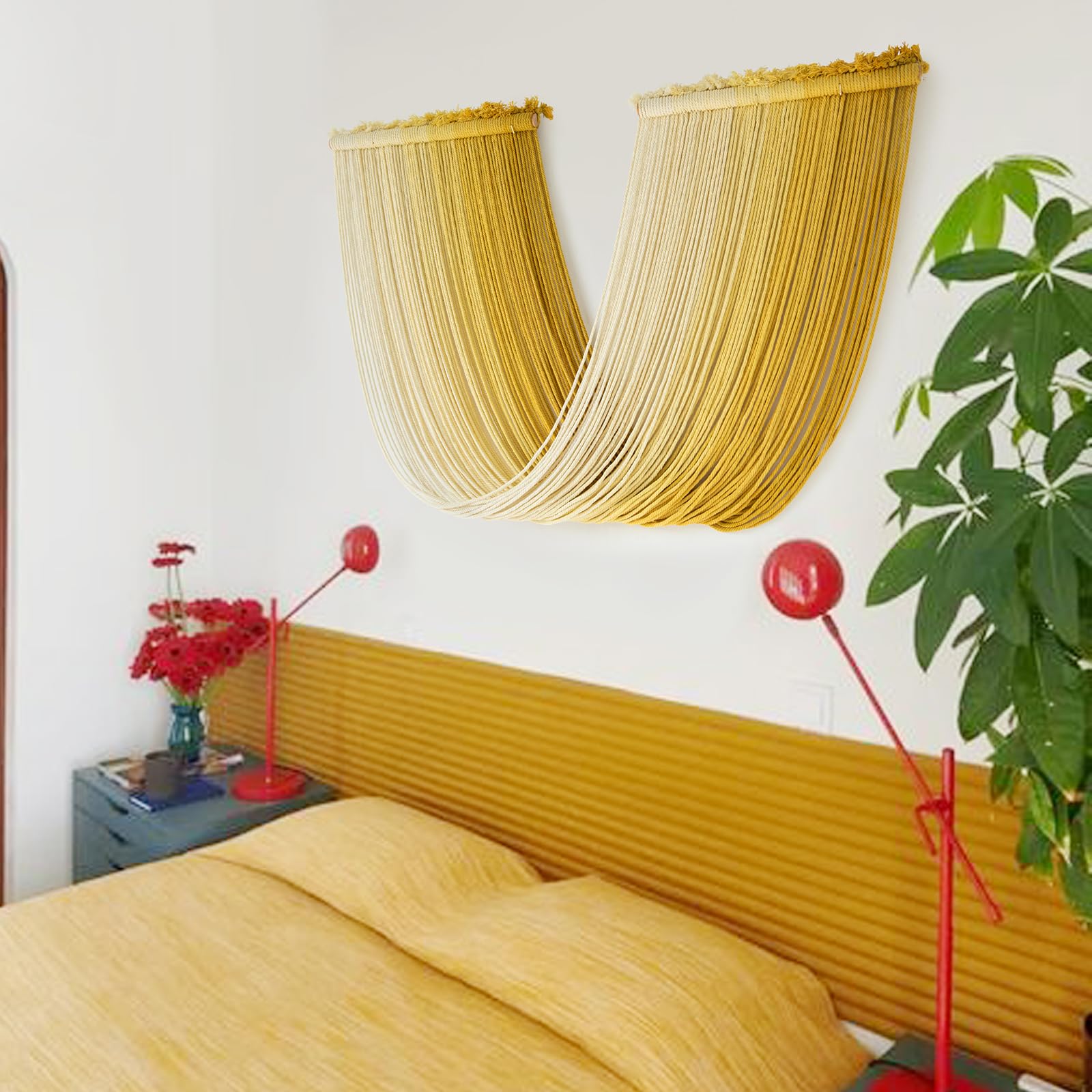 Macrame Wall Hanging Yellow Dip Dyed Yarn Macrame Wall Decor Fiber Wall Art Boho Wall Decor  Bedroom Living Room 15.7" Wx 47.2" L