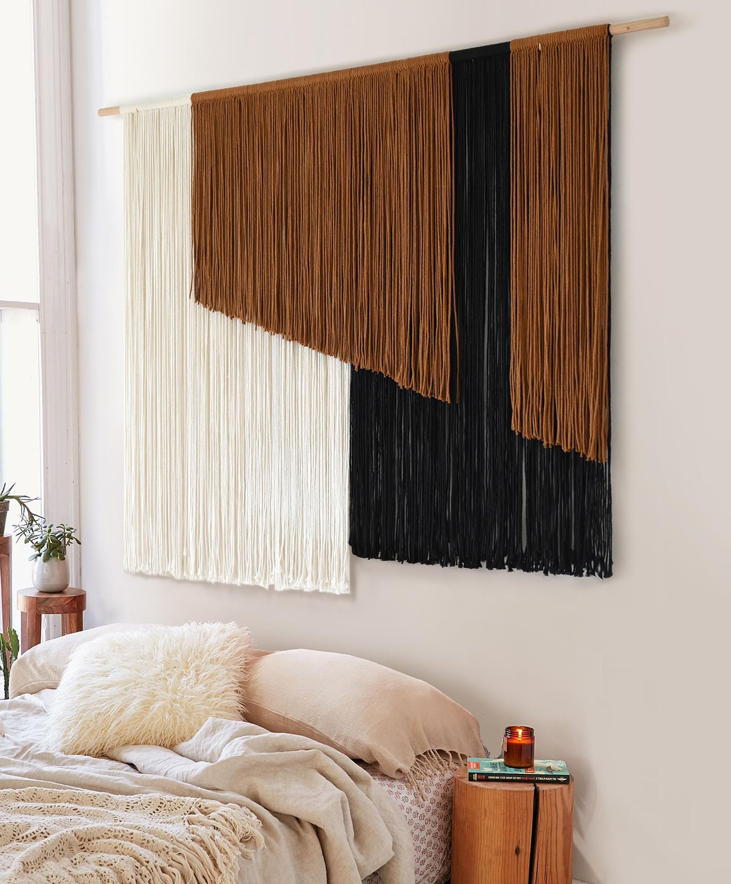 Large Macrame Wall Hanging Dip Dyed Fiber Macrame Wall Decor Boho Cord Living Room Wall Art 57" Wx43" L