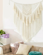 Macrame Wall Hanging 31" Wx 39" L Ivory Small Macrame Wall Decor Boho Handmade Yarn Wall Art Craftsmanship Home Decor Christmas