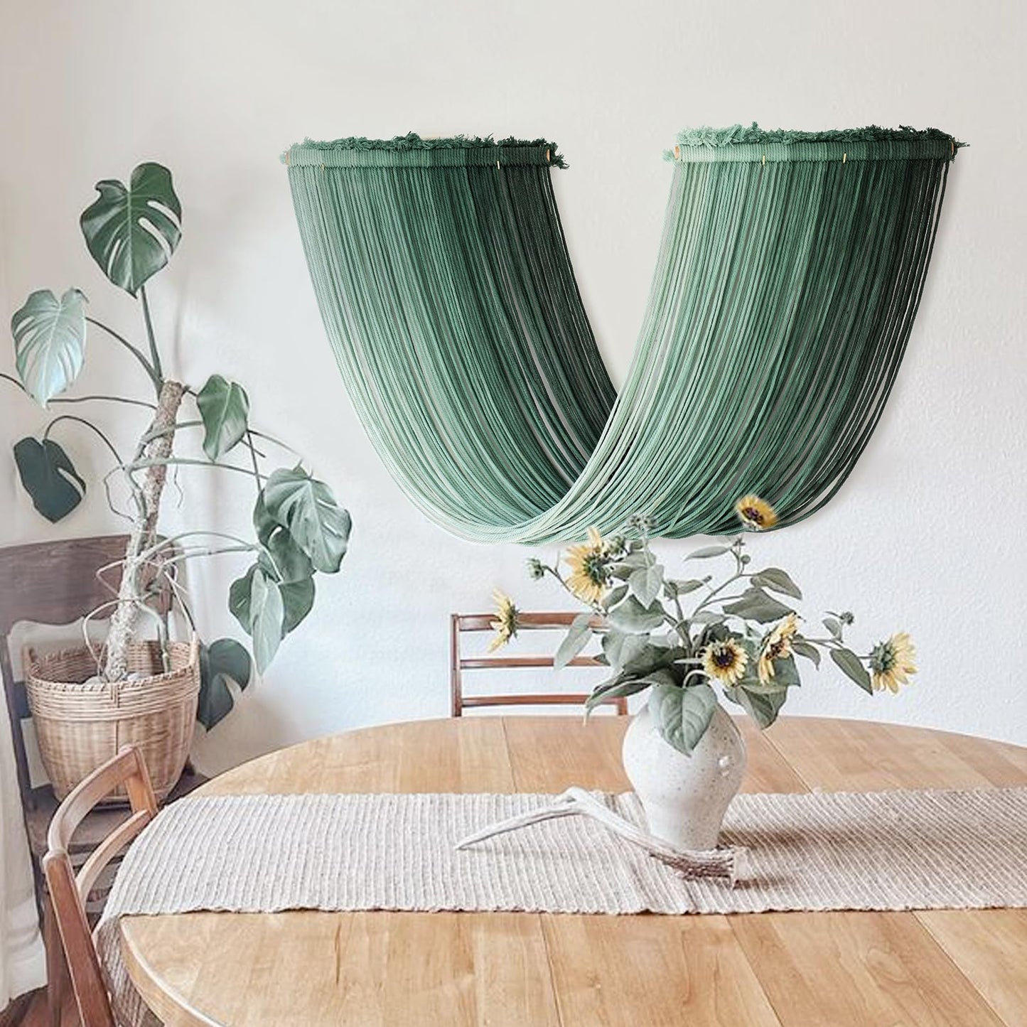 Macrame Wall Hanging Green Christmas Decortaions Boho Wall Decor Textile Tassel Cord Home Decor Bohemian Wall Art for Home Living Room Bedroom