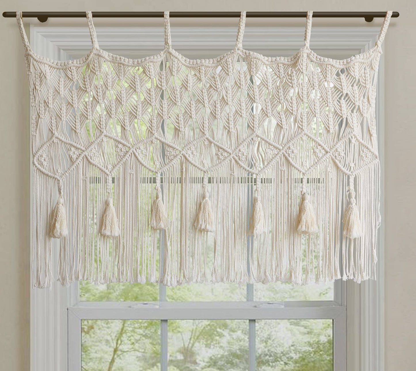 Macrame Valance Macrame Curtain for Window Doorway Macrame Wall Decor Handmade Craftsmanship Boho Home Decor 43" Wx 30" L