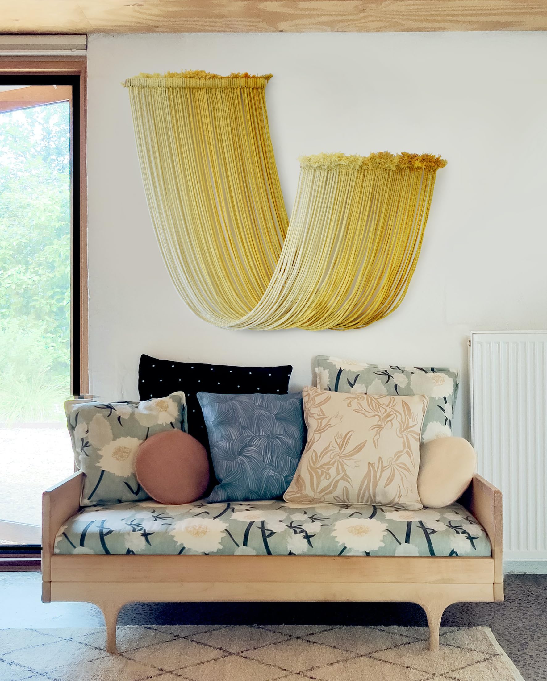 Macrame Wall Hanging Yellow Dip Dyed Yarn Macrame Wall Decor Fiber Wall Art Boho Wall Decor  Bedroom Living Room 15.7" Wx 47.2" L