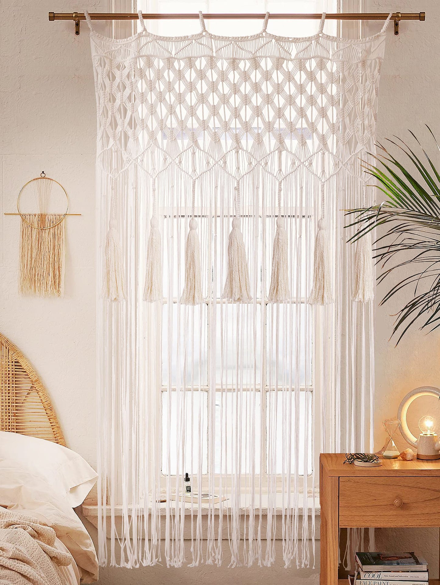 Macrame Curtain Large window Handmade curtain Wedding Backdrop White Room Boho Bedroom Wall Decor 50"x75"