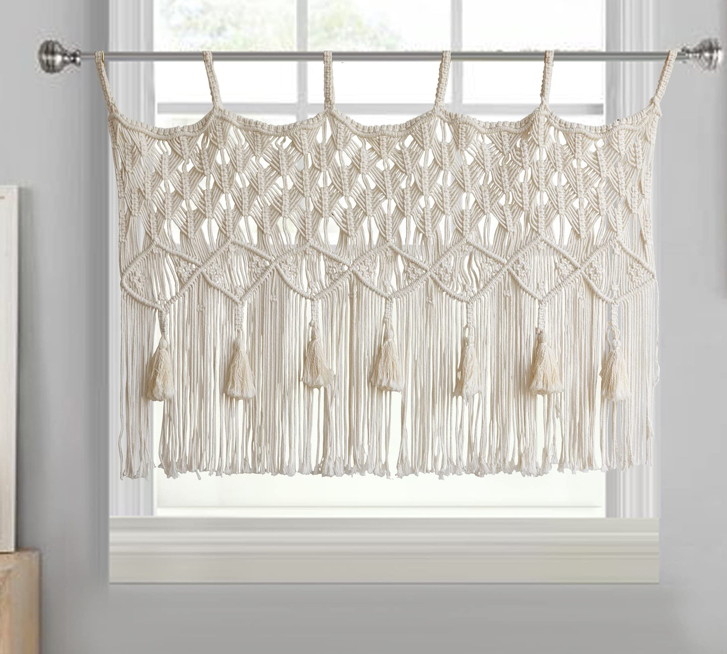 Macrame Valance Macrame Curtain for Window Doorway Macrame Wall Decor Handmade Craftsmanship Boho Home Decor 43" Wx 30" L