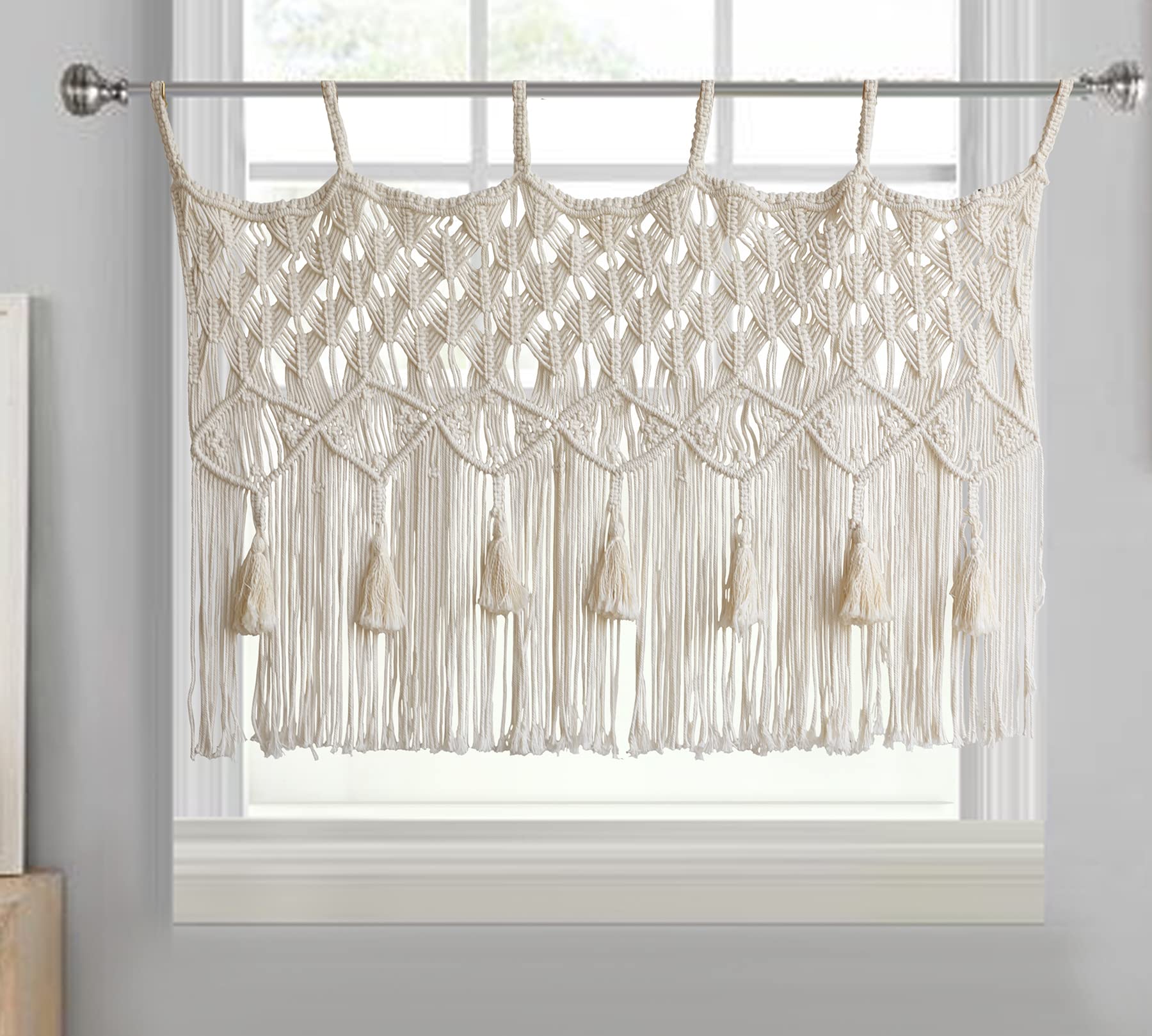 Macrame Valance Macrame Curtain for Window Doorway Macrame Wall Decor Handmade Craftsmanship Boho Home Decor 43" Wx 30" L