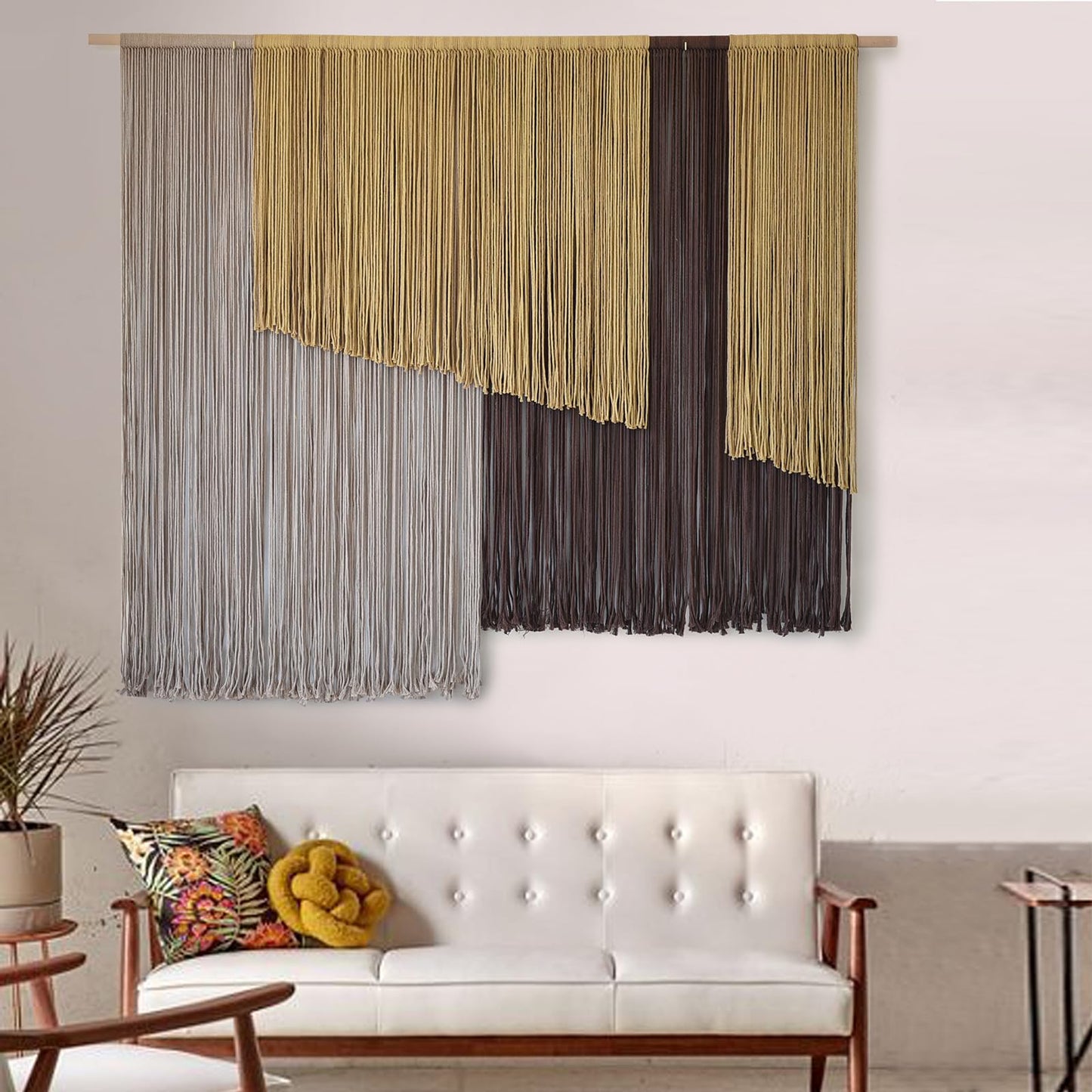 Large Macrame Wall Hanging 57" Wx43" L Dip-Dyed Fiber Wall Decor Bohemian Handmade Apartment Dorm Gallery Art  Living Room Wedding Wall Art