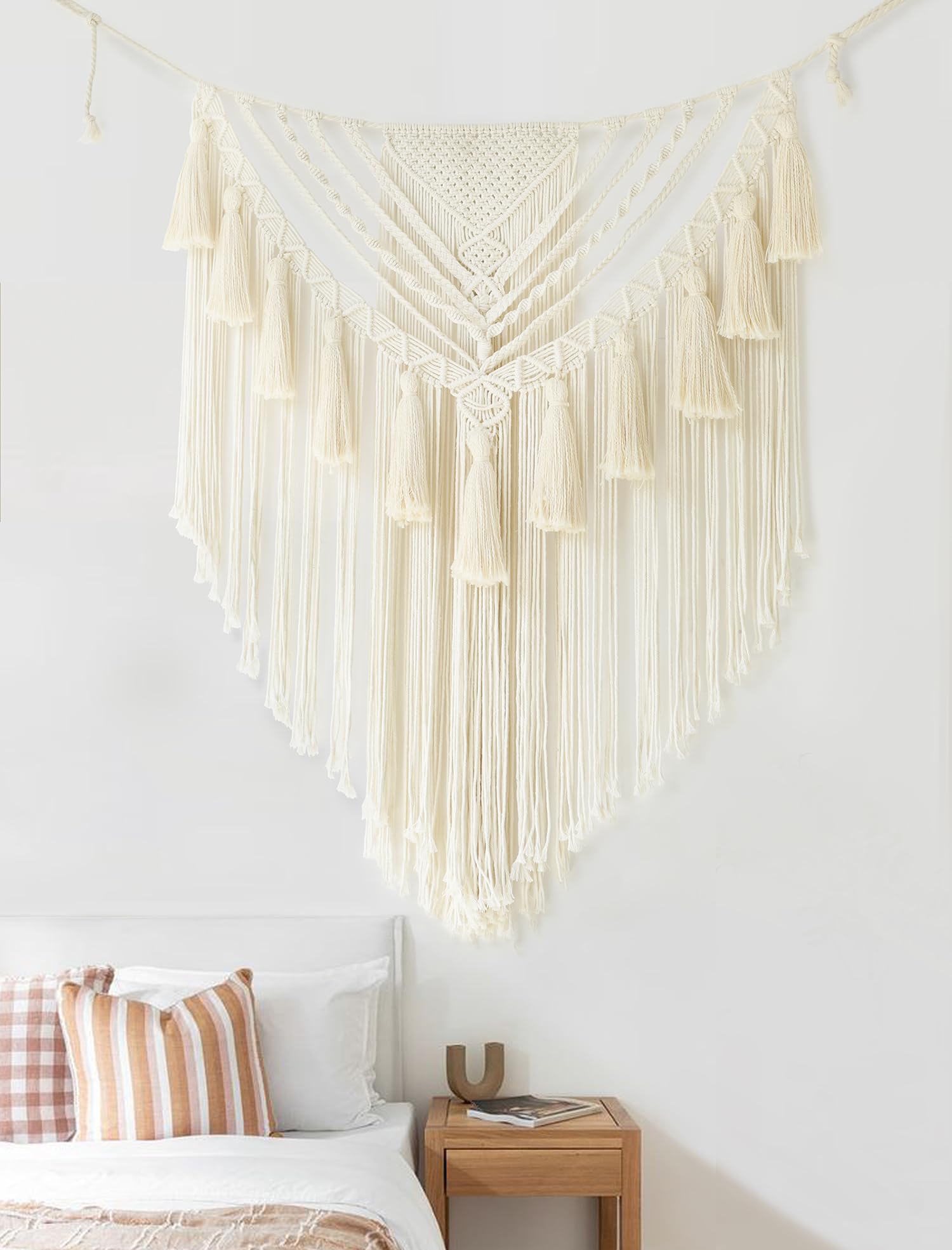 Macrame Wall Hanging 31" Wx 39" L Ivory Small Macrame Wall Decor Boho Handmade Yarn Wall Art Craftsmanship Home Decor Christmas