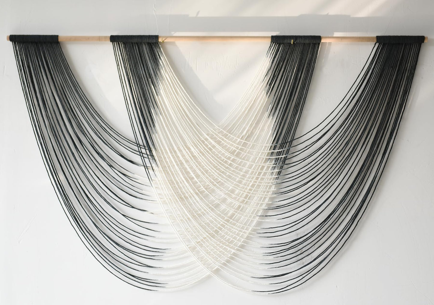 Large Macrame Wall Hanging Black Dip Dyed Fiber Wall Art Macrame Wall Decor Boho Home Decor Bedroom Living Room,59" W x 35" L