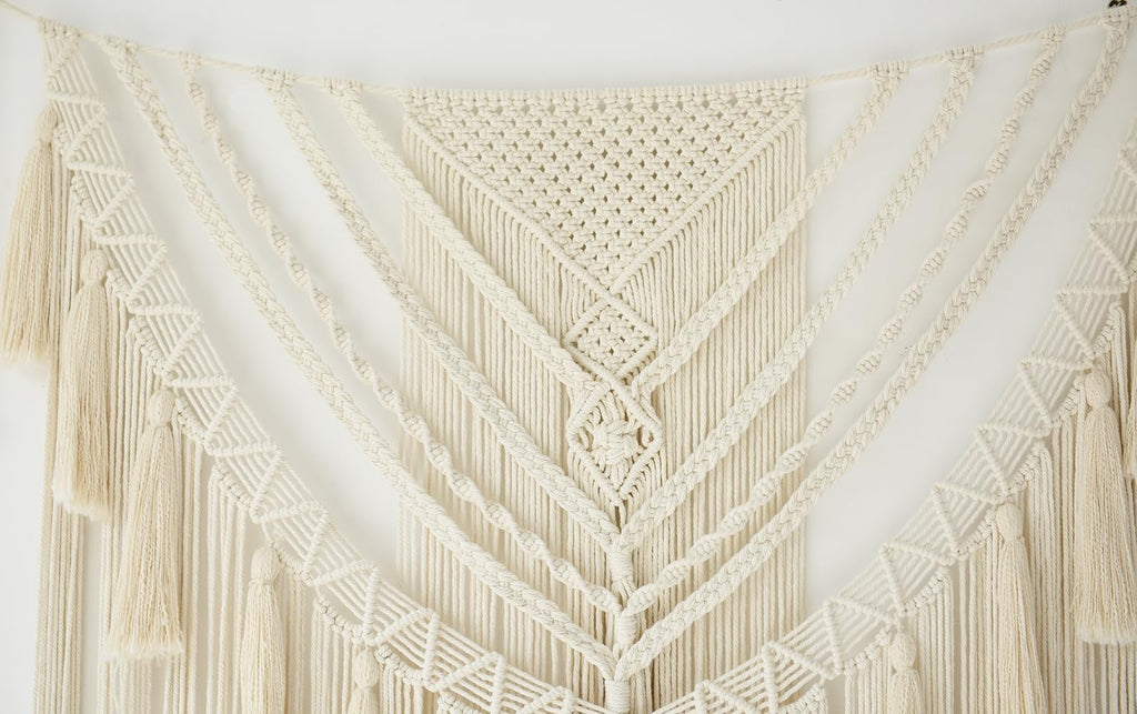 Macrame Wall Hanging 31" Wx 39" L Ivory Small Macrame Wall Decor Boho Handmade Yarn Wall Art Craftsmanship Home Decor Christmas