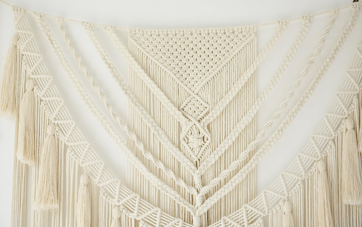 Macrame Wall Hanging 31" Wx 39" L Ivory Small Macrame Wall Decor Boho Handmade Yarn Wall Art Craftsmanship Home Decor Christmas