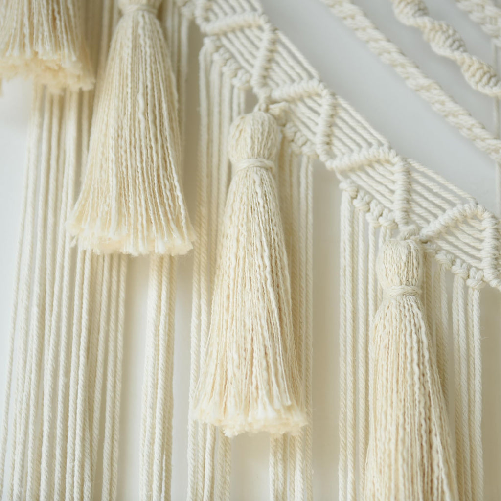 Macrame Wall Hanging 31" Wx 39" L Ivory Small Macrame Wall Decor Boho Handmade Yarn Wall Art Craftsmanship Home Decor Christmas
