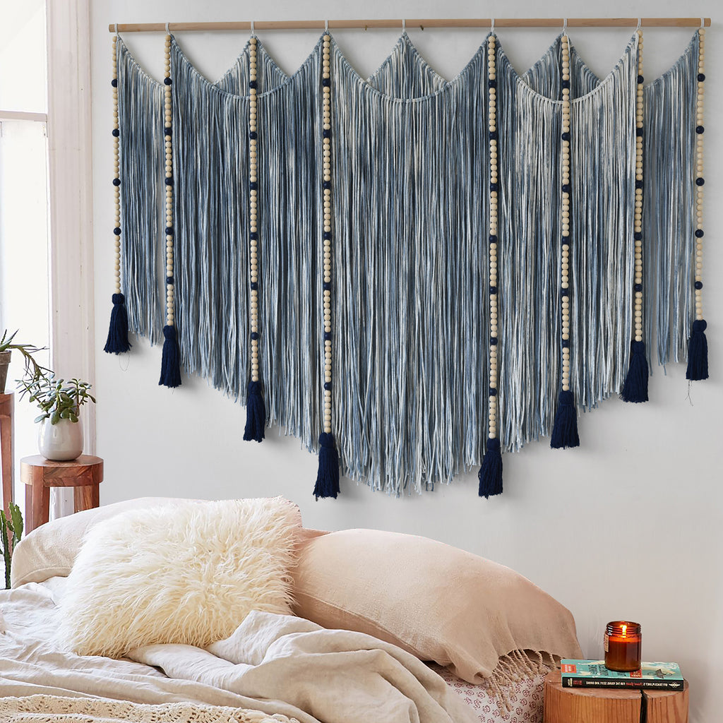 Macrame Wall Hanging Blue dip dye Handcrafted Decorative