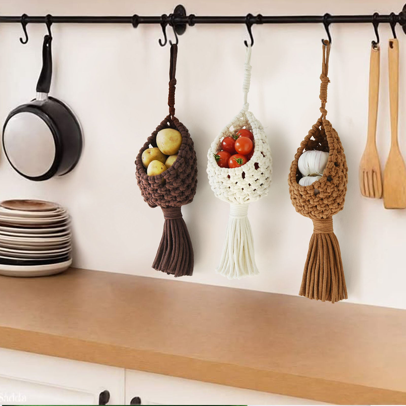 Macrame Basket Decor Set of 3 Boho Basket Decor for Home