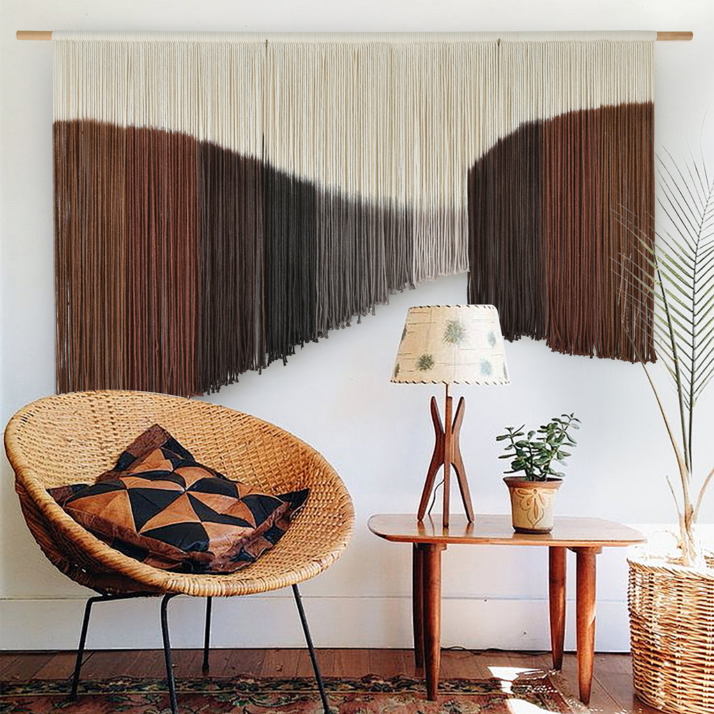 Macrame Wall Hanging Geometric Dip Dyed Brown Red Dark Brown