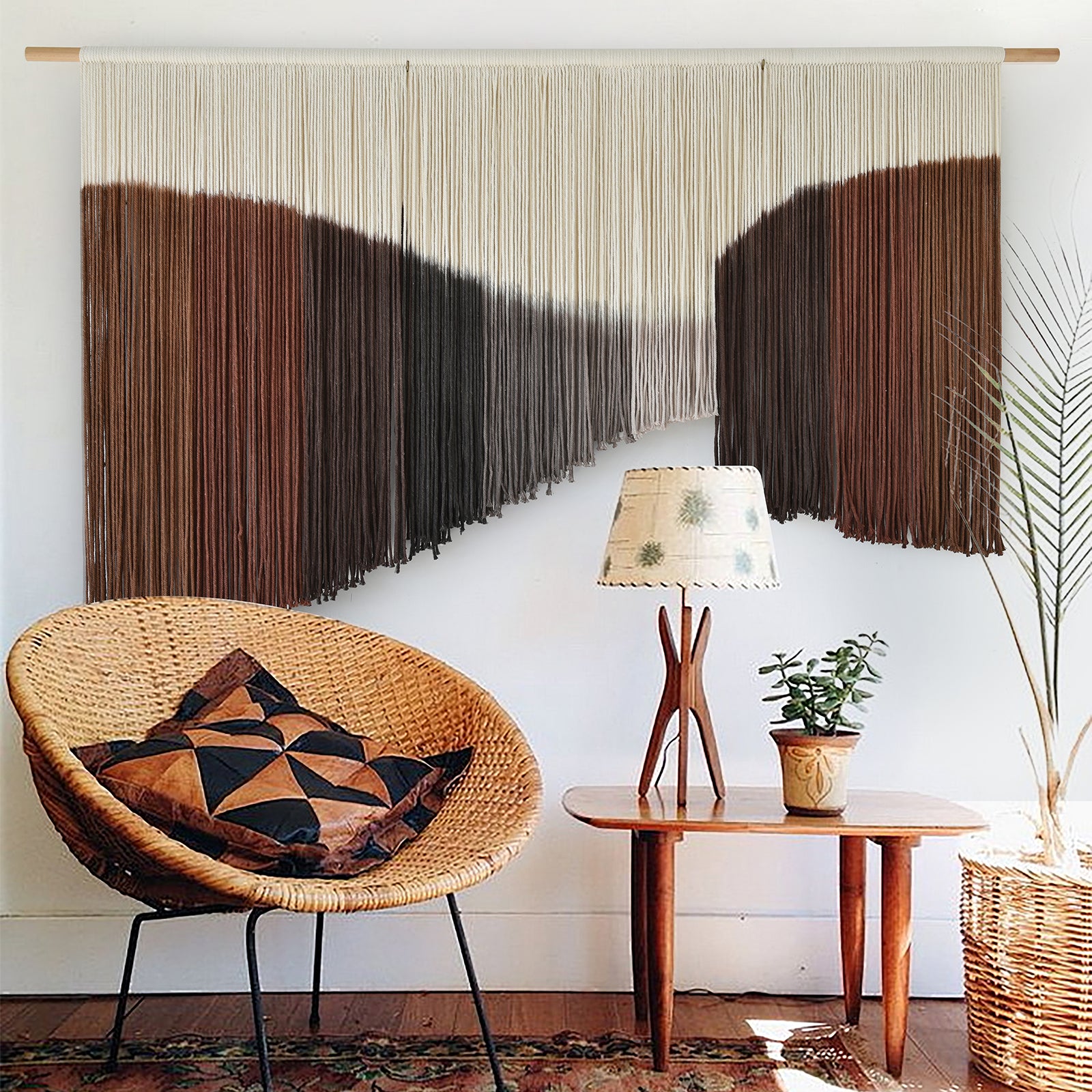 Macrame Wall Hanging Geometric Dip Dyed Brown Red Dark Brown