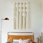 Macrame Wall Hanging Boho Wall Decor with Cotton Ball Tassels