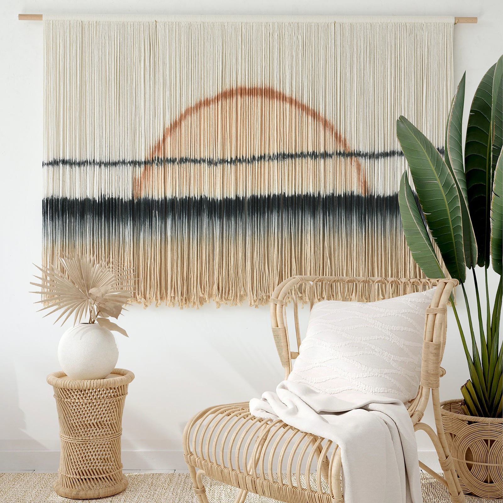 Sunset Dip Dye Boho Tapestry Handmade Woven Cotton Wall Art