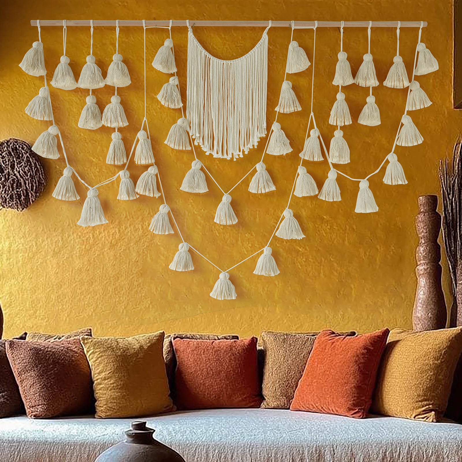 Macrame Wall Hanging Yarn Tassel Handmade Ivory