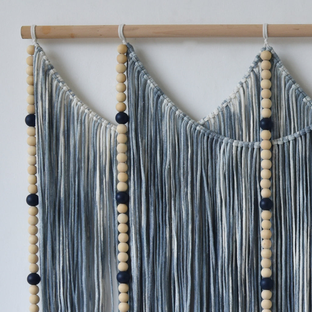 Macrame Wall Hanging Blue dip dye Handcrafted Decorative