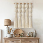 Macrame Wall Hanging Boho Wall Decor with Cotton Ball Tassels
