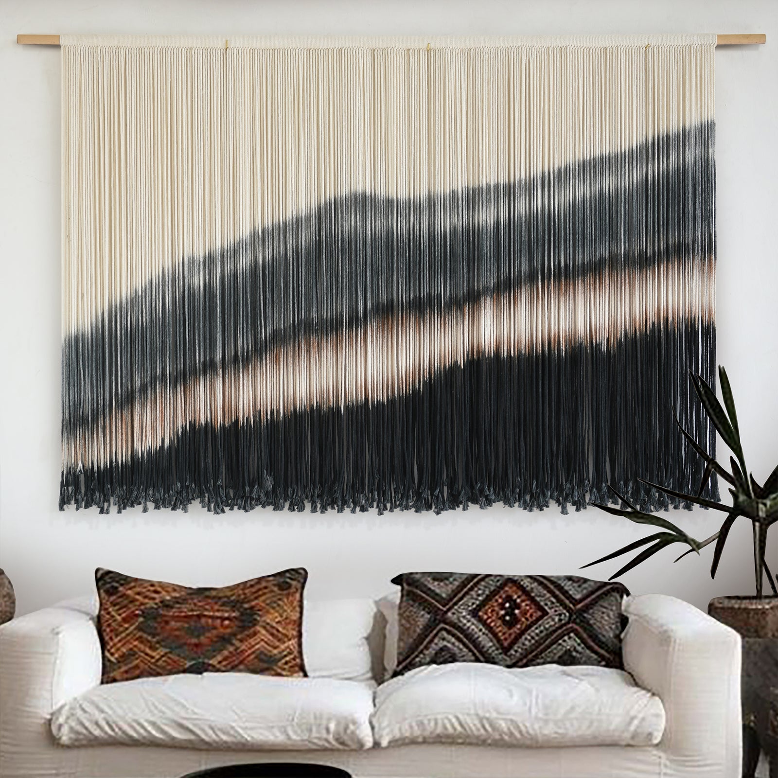 Large Macrame Wall Hanging Boho Dip Dye Black