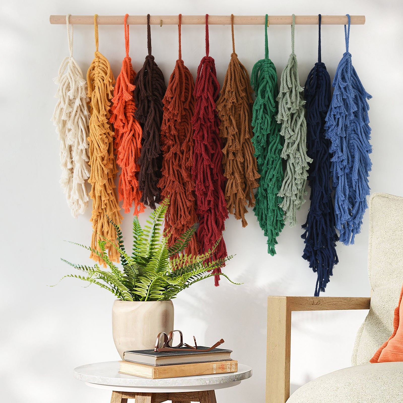 Jakalin Macrame Wall Hanging Leaf Colorful Yarn Feathers Boho Wall Decor