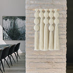 Macrame Wall Hanging Boho Wall Decor with Cotton Ball Tassels