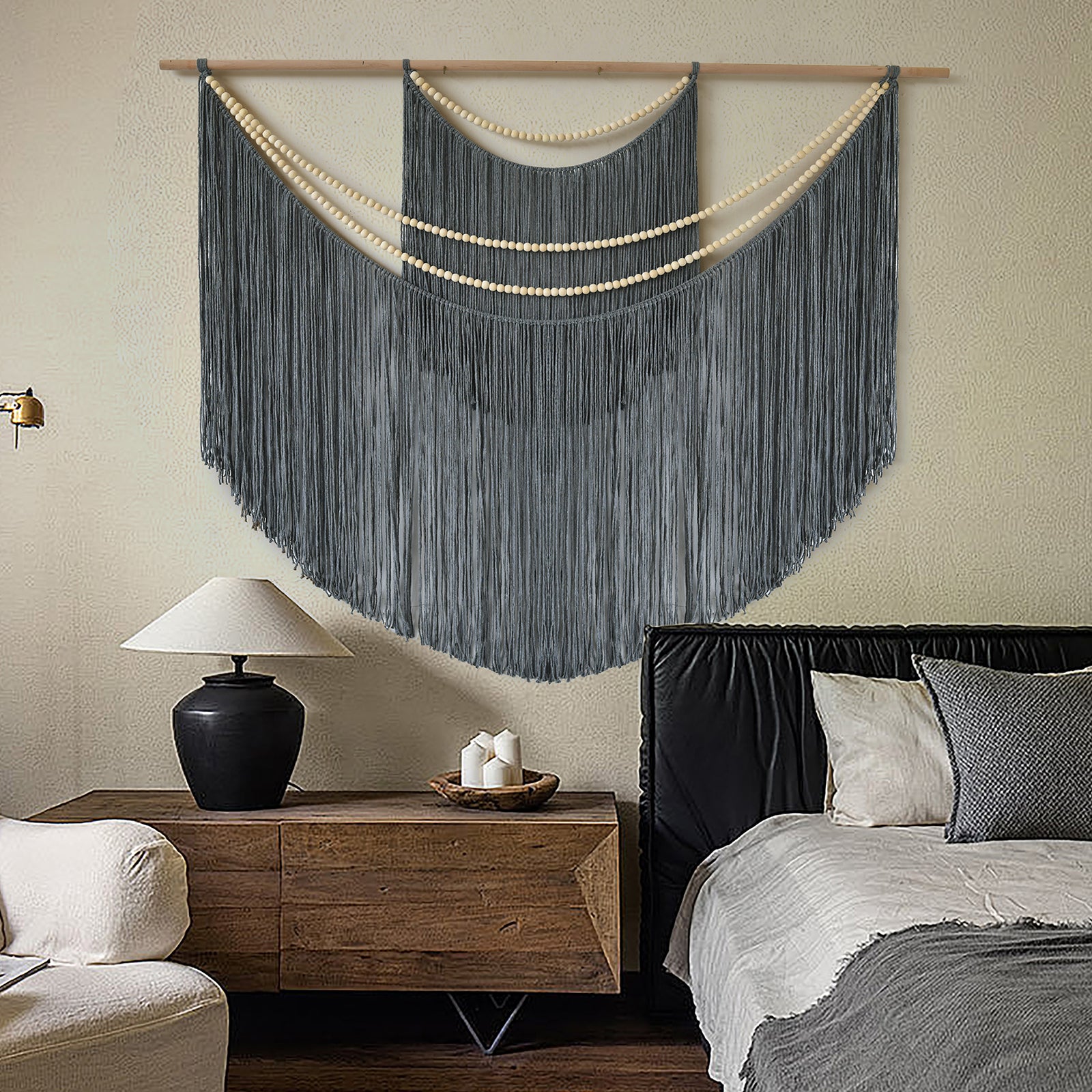 Macrame Wall Decir Large Grey Fiber Yarn Wall Art