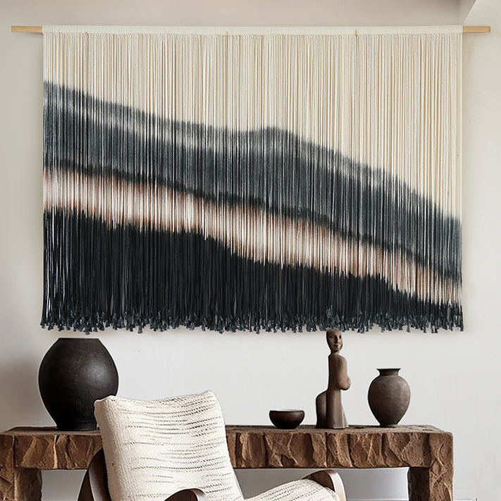 Large Macrame Wall Hanging Boho Dip Dye Black