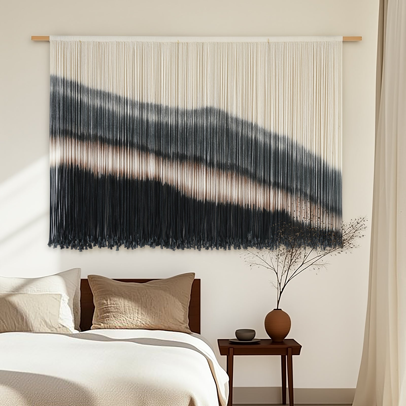Large Macrame Wall Hanging Boho Dip Dye Black