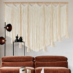 Macrame Wall Hanging White Beads Boho Wall Decor for Living Room Bedroom