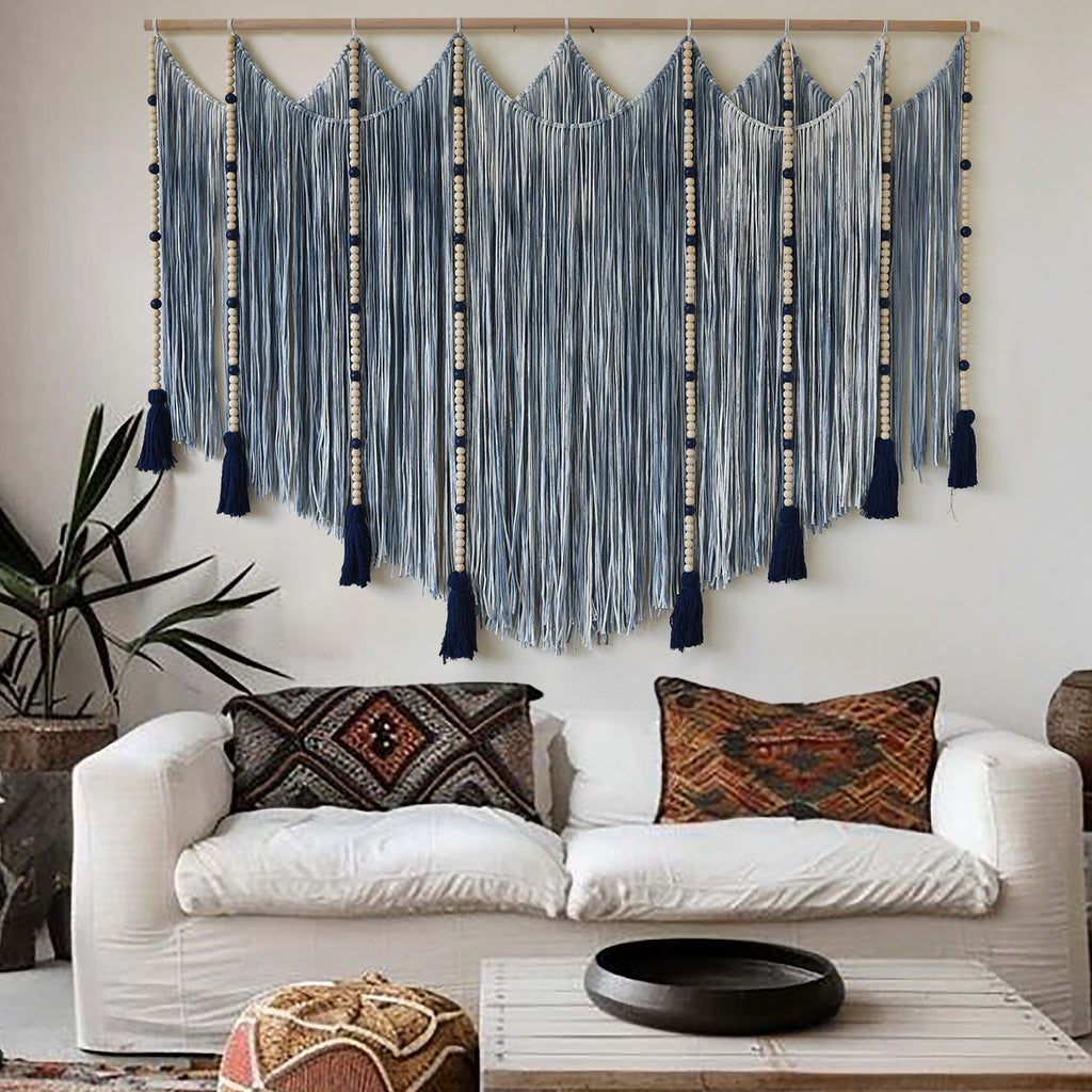 Macrame Wall Hanging Blue dip dye Handcrafted Decorative