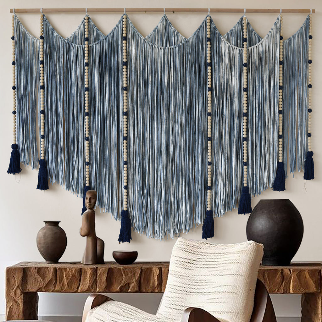 Macrame Wall Hanging Blue dip dye Handcrafted Decorative
