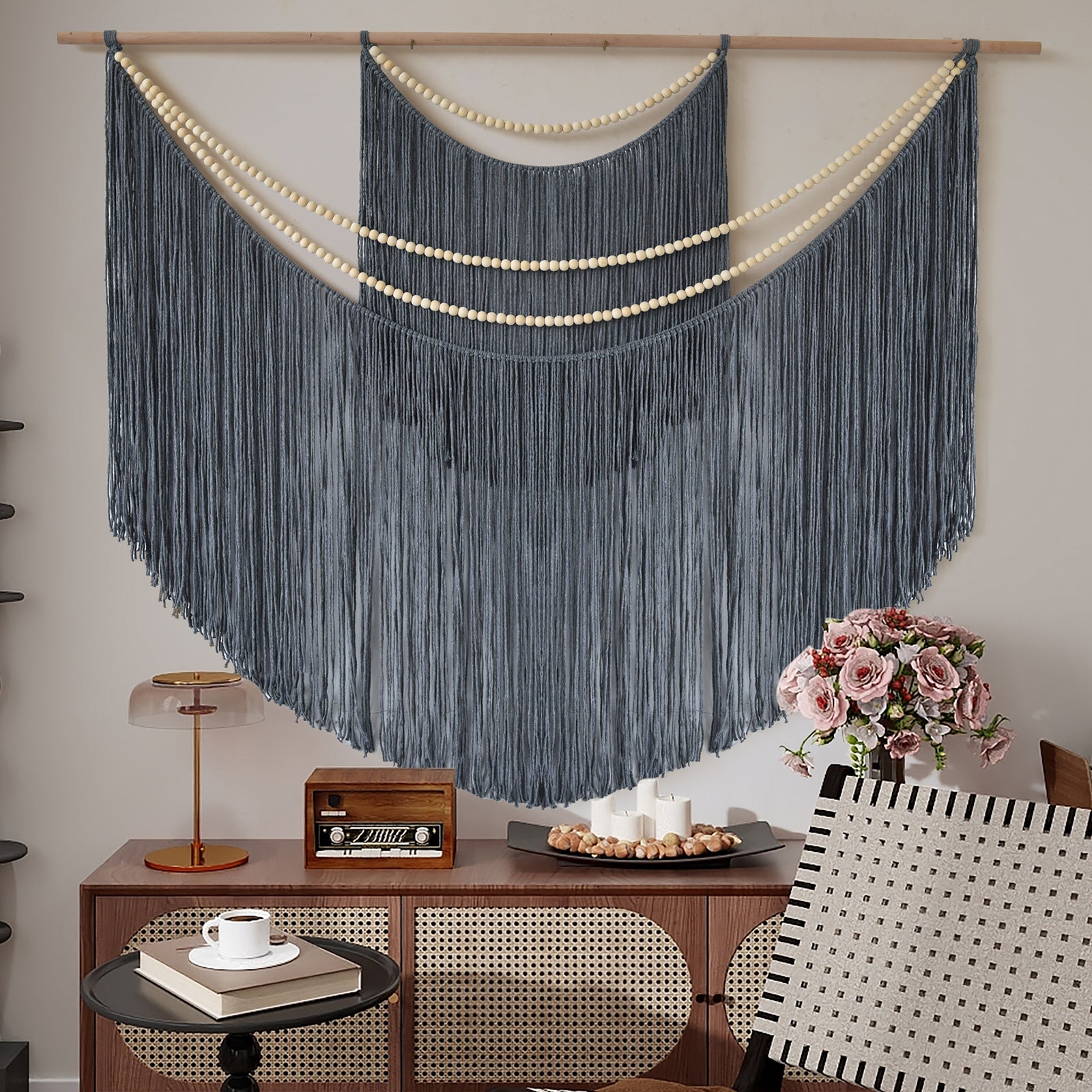 Macrame Wall Decir Large Grey Fiber Yarn Wall Art