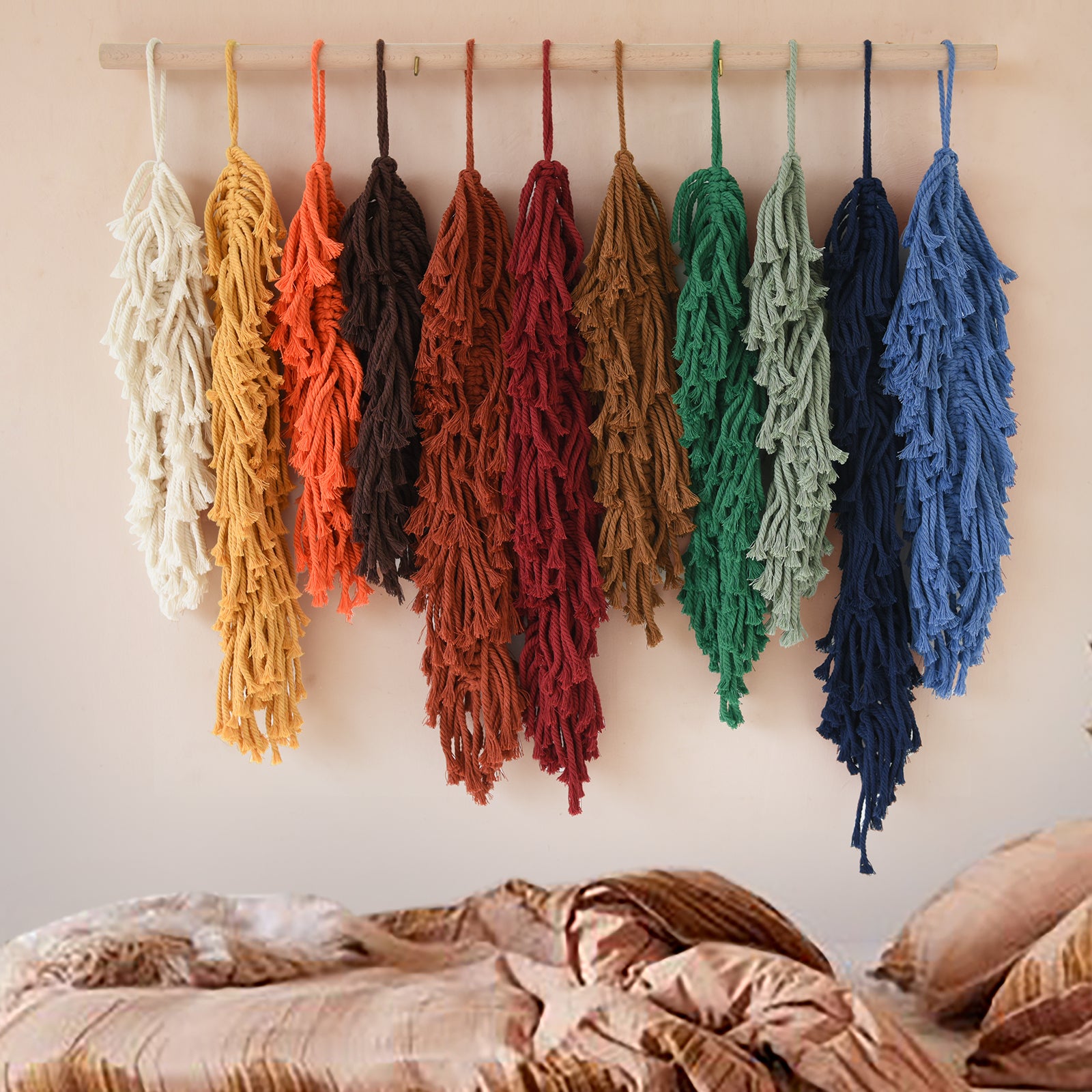 Jakalin Macrame Wall Hanging Leaf Colorful Yarn Feathers Boho Wall Decor