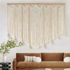 Macrame Wall Hanging White Beads Boho Wall Decor for Living Room Bedroom