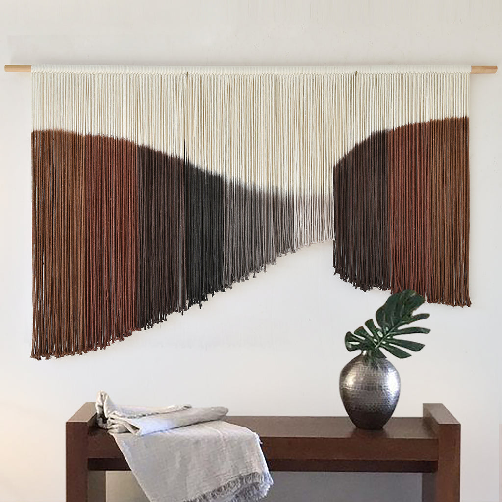 Macrame Wall Hanging Geometric Dip Dyed Brown Red Dark Brown